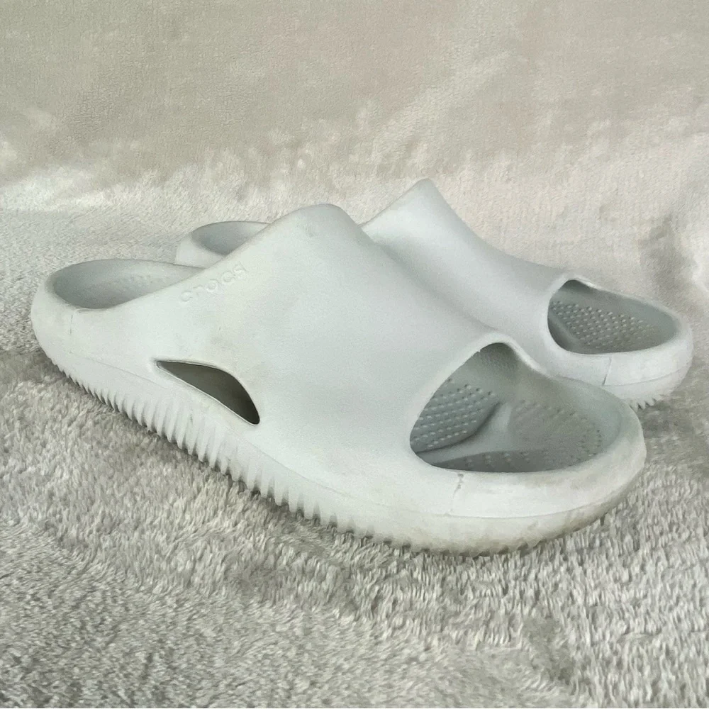 Crocs Mellow Slide Recovery Sandals Mens 8 Womens 10 Light Gray Foam Cushion